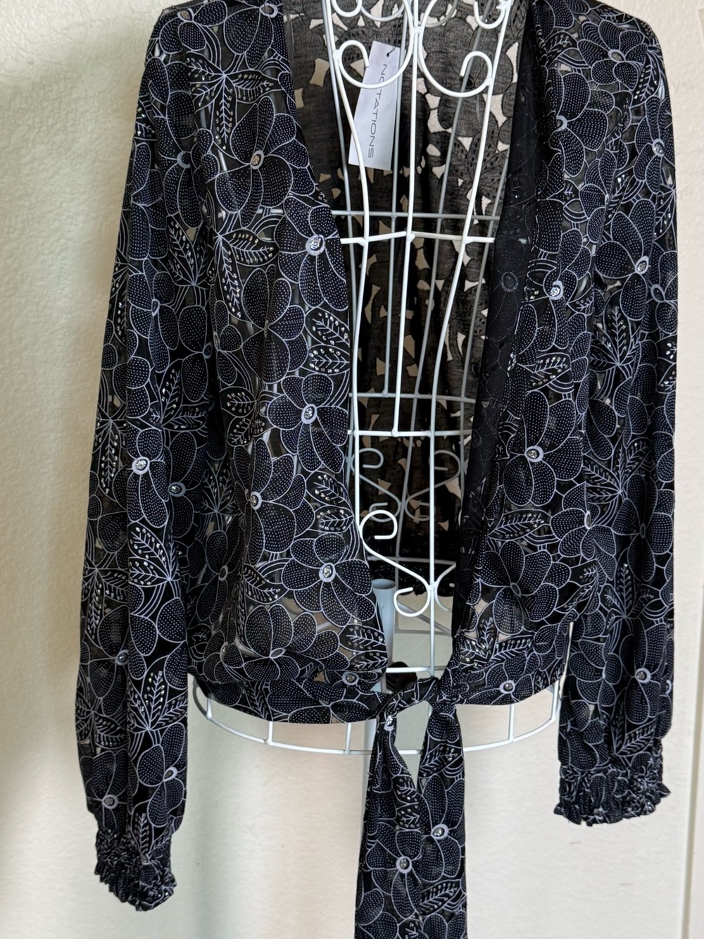 Notations Black Floral Tie-Front Blazer